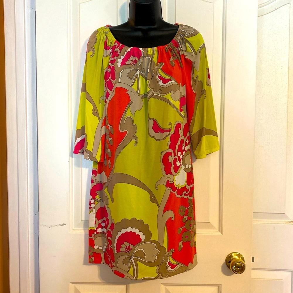 “TRINA TURK” Retro Floral Draped Kimono Dress